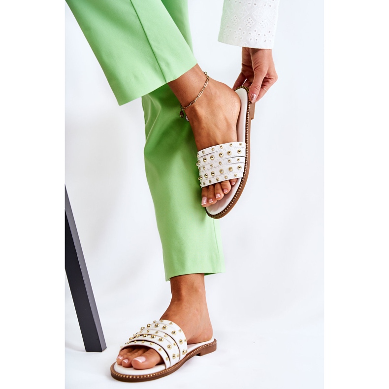 S.Barski Ženske kožne papuče s bijelim Brien ukrasom bijela 2