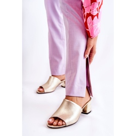 PA2 Kožne ženske papuče na visoku petu Golden Perry zlatna 1