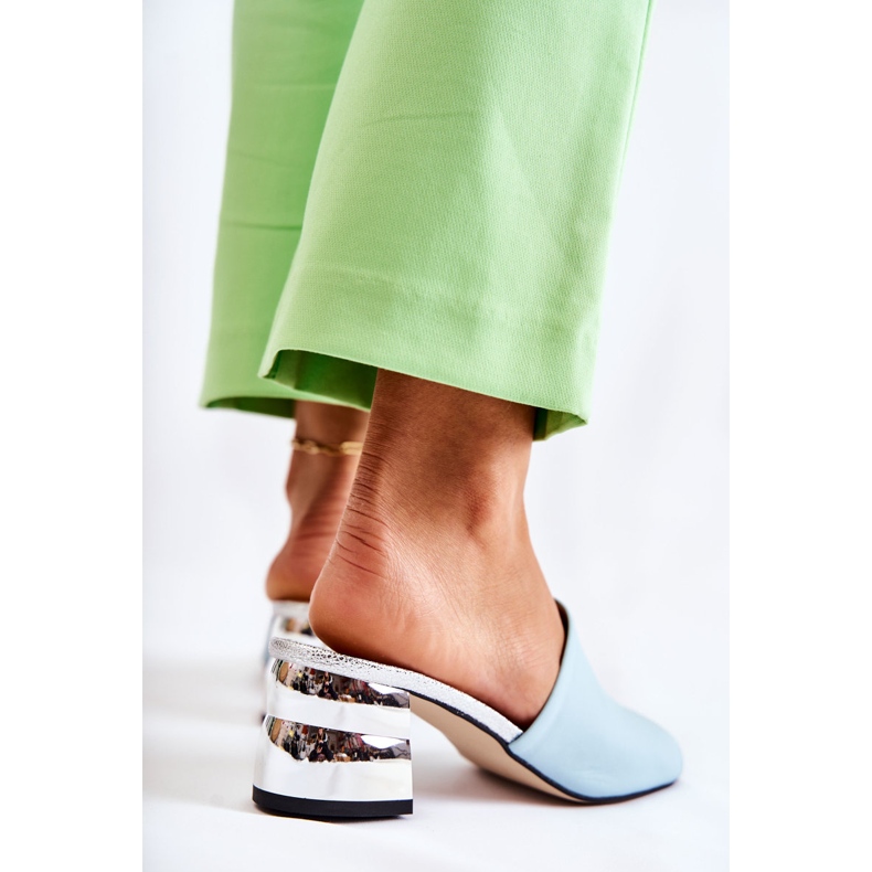 PA2 Kožne ženske papuče na petu Blue Perry plava 1