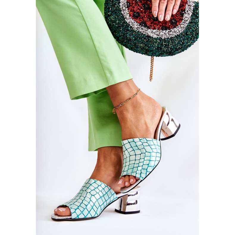 Kožne ženske papuče krokodil na petu svijetlozelene Perry zelena 2