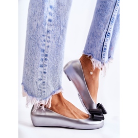 PH1 Ženske gumene balerinke s mašnicom srebrni cvjetić srebro 1