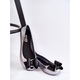 PH1 Ženske gumene balerinke s mašnicom srebrni cvjetić srebro 2