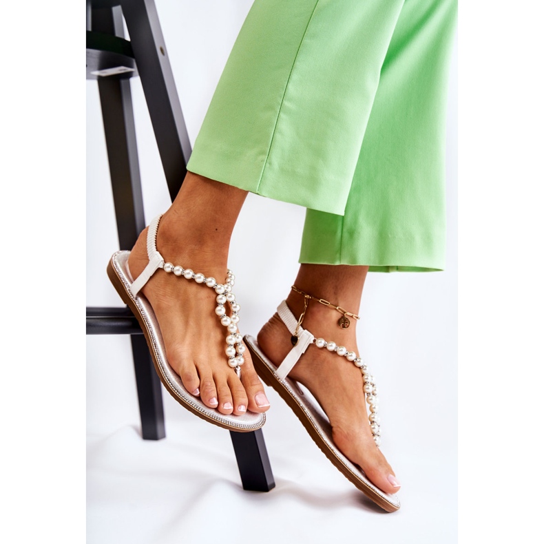 PG1 Modne sandale Japanke s biserima Bijela Isalia 1