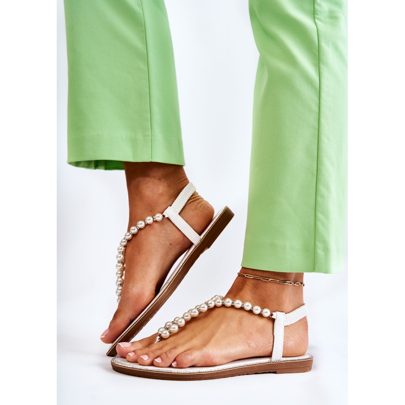 PG1 Modne sandale Japanke s biserima Bijela Isalia 2