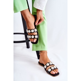 PG1 Ženske kožne papuče s ukrasnim perlama crni Lasello crna 2