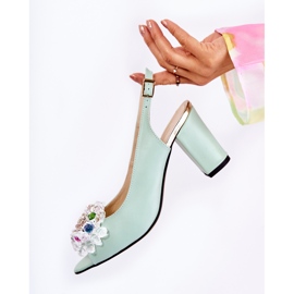 PA2 Modne kožne sandale na pumpicu sa zelenim Meriss ukrasom zelena 1
