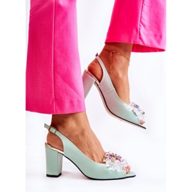 PA2 Modne kožne sandale na pumpicu sa zelenim Meriss ukrasom zelena 2