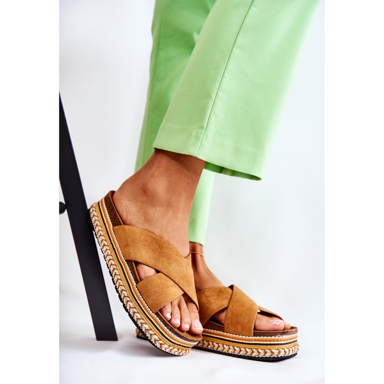 PG1 Ženske antilop papuče na platformi Camel Jossie smeđa 1