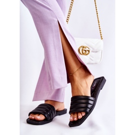 PG1 Ženske crne kožne papuče s prošivom Raula crna 2