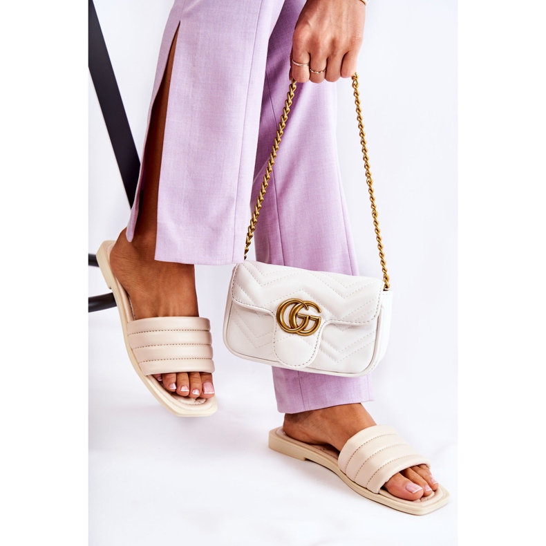 PG1 Ženske kožne papuče s prošivom bež Raula 2