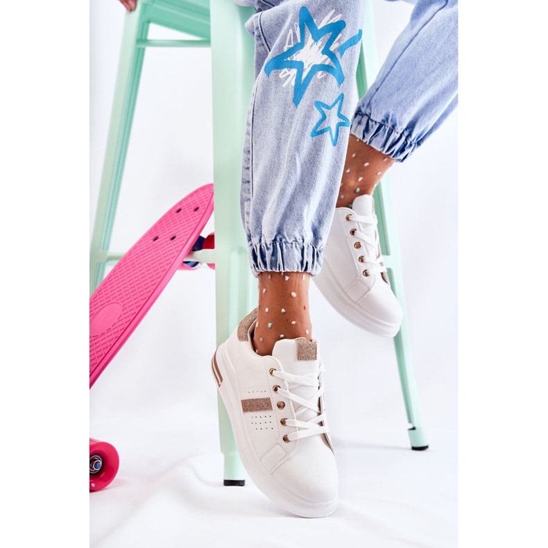 FK2 Ženske sportske cipele, vezana bijela Otylia zlatni 2