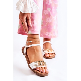 S.Barski Ženske sandale na ravnu petu s lančićem Bijela Minevra 2