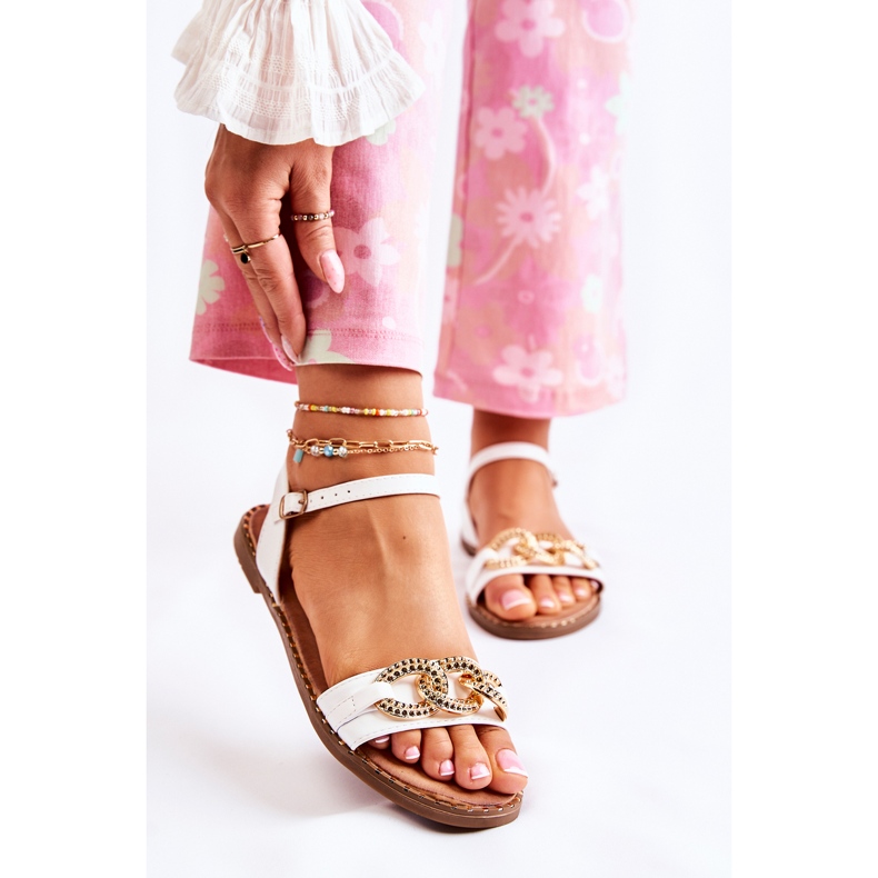 S.Barski Ženske sandale na ravnu petu s lančićem Bijela Minevra 2