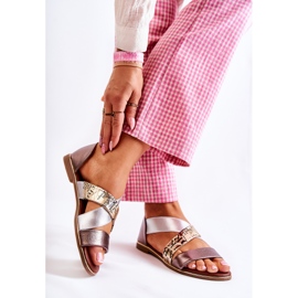 PE1 Kožne sandale s rebrastim zlatnim Apulia srebro zlatna 2