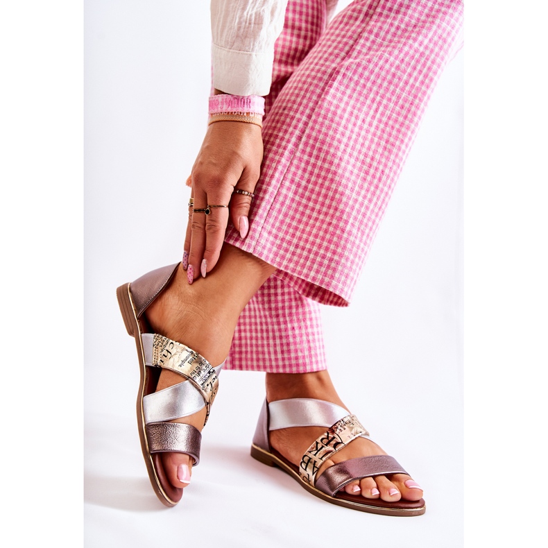 PE1 Kožne sandale s rebrastim zlatnim Apulia srebro 2