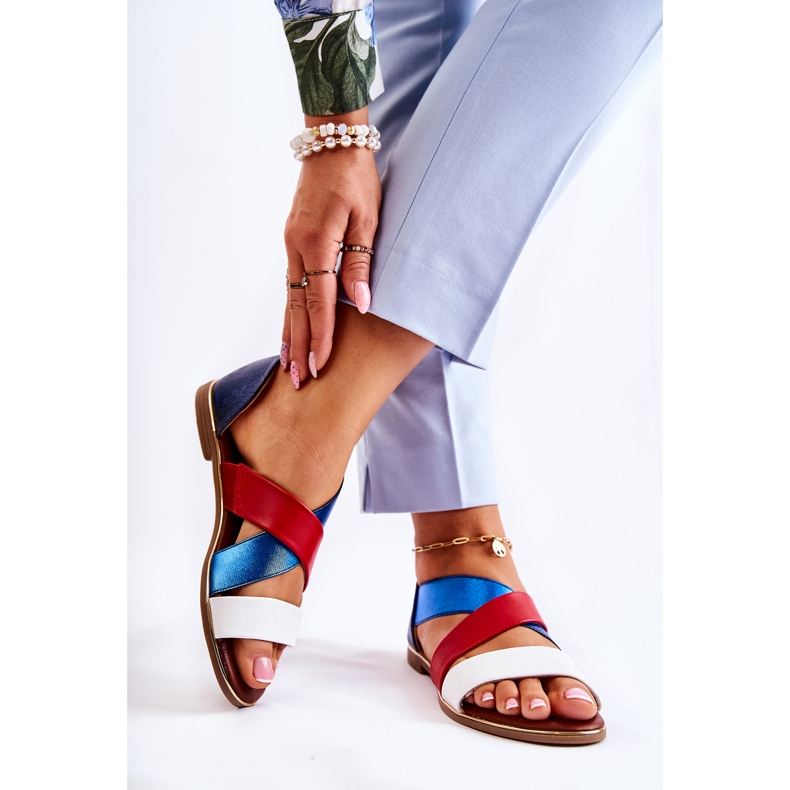 PE1 Kožne sandale s rebrastim apulijskim plavim bijela crvena mornarsko plava plava 2