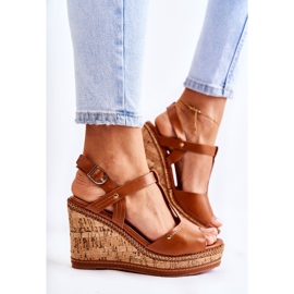 PG1 Klasične kožne sandale na smeđoj valorinskoj klin smeđa 2