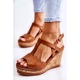 PG1 Klasične kožne sandale na smeđoj valorinskoj klin smeđa 1