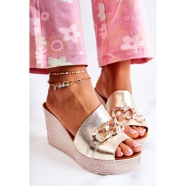 Lewski Shoes Kožne papuče na klin Lewski 3062 Golden zlatni 1