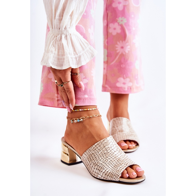 PA2 Kožne ženske papuče krokodil na petu bež Perry 1