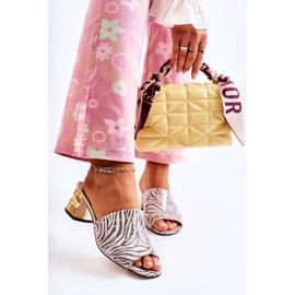 PA2 Kožne ženske papuče Zebra na petu ružičasto-bijele Perry bijela crna ružičasta 1