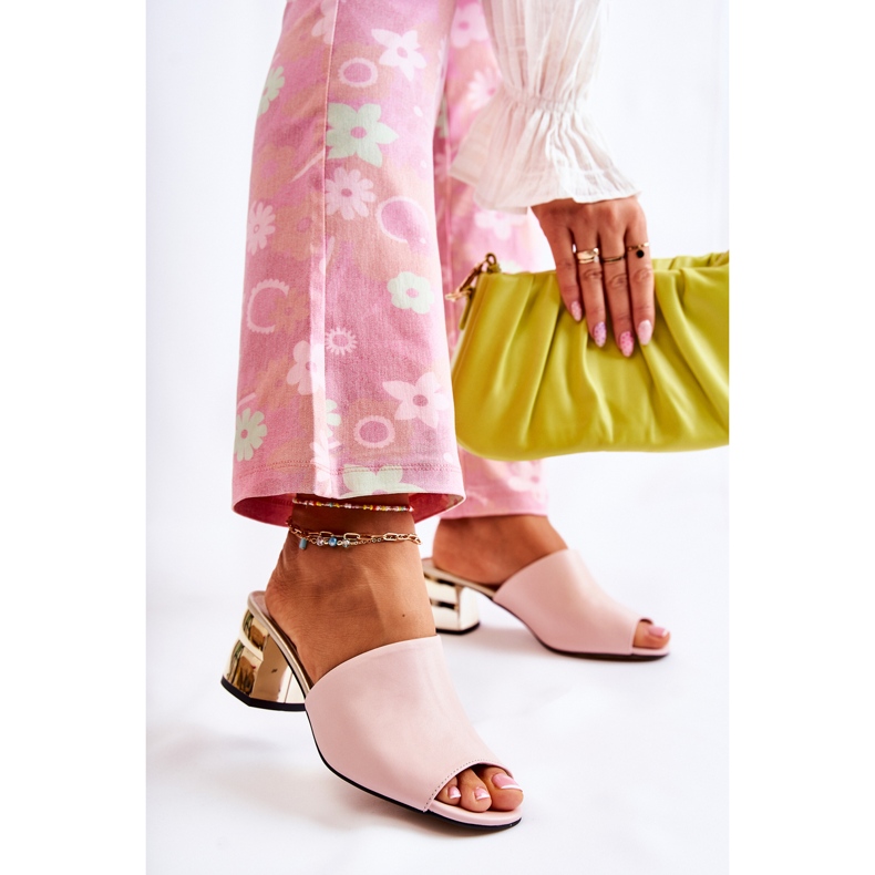 PA2 Kožne ženske papuče na visoku petu Pink Perry ružičasta 1