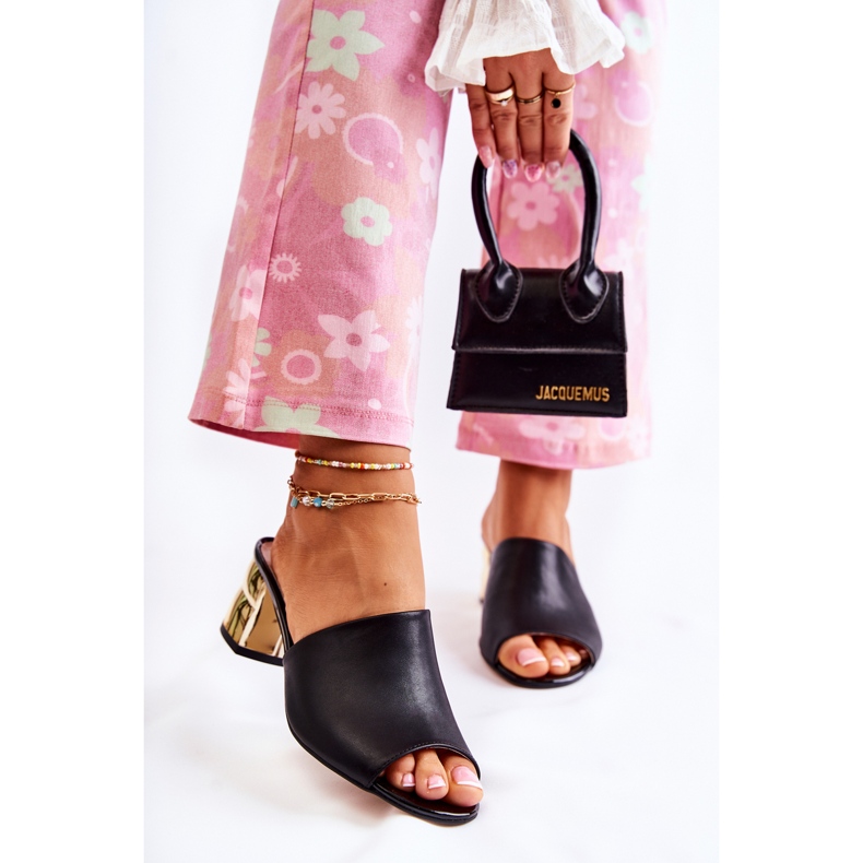 PA2 Kožne ženske papuče na petu Black Perry crna 1