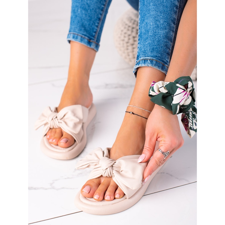 SHELOVET Bež papuče s mašnom 1