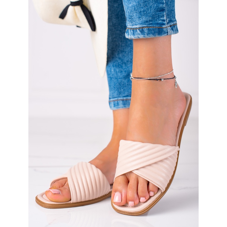 SHELOVET Ženske ravne papuče bež 2