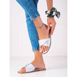 SHELOVET Ženske ravne papuče srebro 1