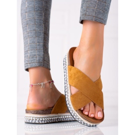 SHELOVET Modne papuče na platformi smeđa 1