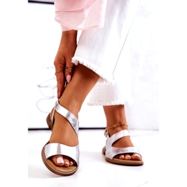 Kožne sandale s kopčom Lewski 3041 Srebrna srebro 3