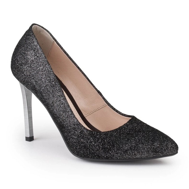 Marco Shoes Crne štikle od prave kože sa srebrnim potpeticama crno 1