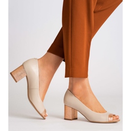 Marco Shoes Bež pumpe 1093P s ukrasnom petom 2