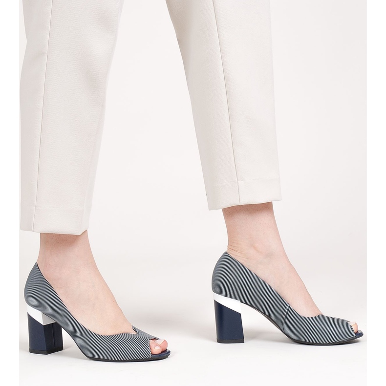 Marco Shoes Tamnoplave prugaste pumpe 1636P mornarsko plava 1