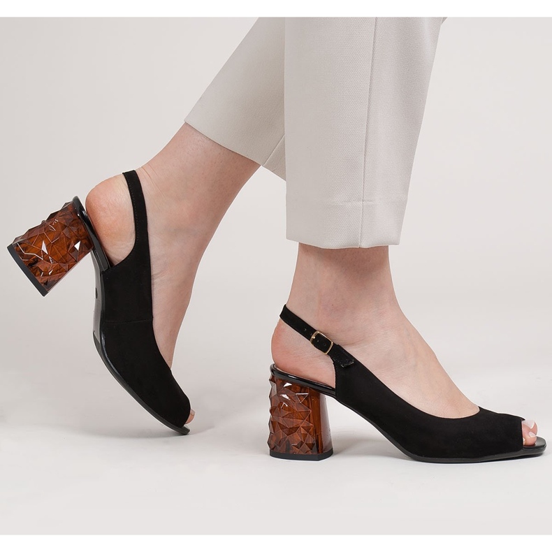 Marco Shoes Crne antilop sandale s 3D jantarnom petom crna 2