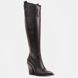 Marco Shoes Ženske visoke čizme, kaubojske čizme od prave kože crno 1