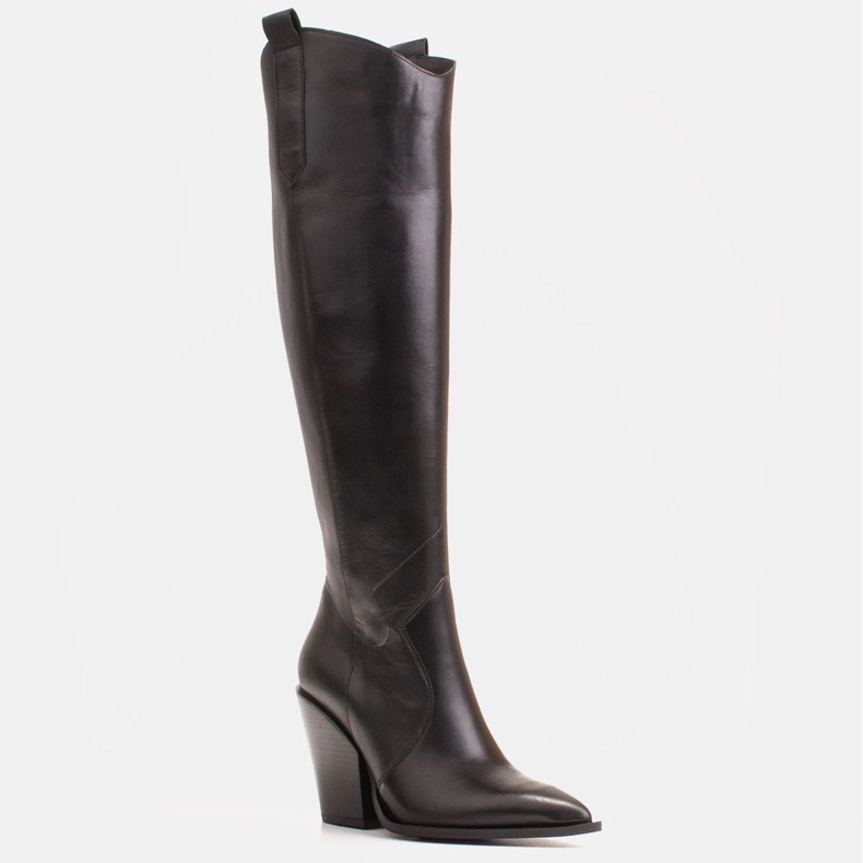 Marco Shoes Ženske visoke čizme, kaubojske čizme od prave kože crna 1