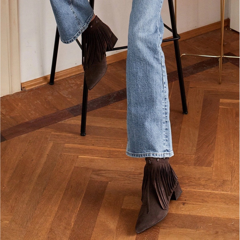 Marco Shoes Originalne čizme od antilopa s ukrasnim resama smeđa 2