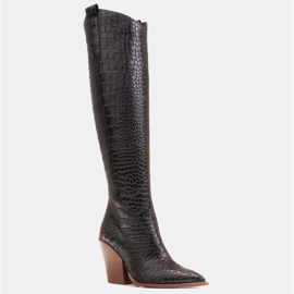 Marco Shoes Visoke ženske čizme od kauboja, kroko uzorka crna 1