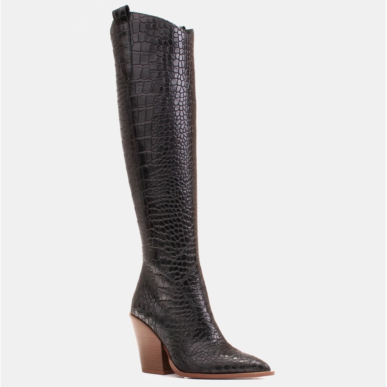 Marco Shoes Visoke ženske čizme od kauboja, kroko uzorka crno 1