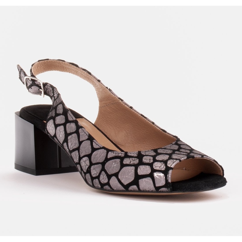 Marco Shoes Udobne ženske sandale sa zanimljivom kožom crno srebro 1