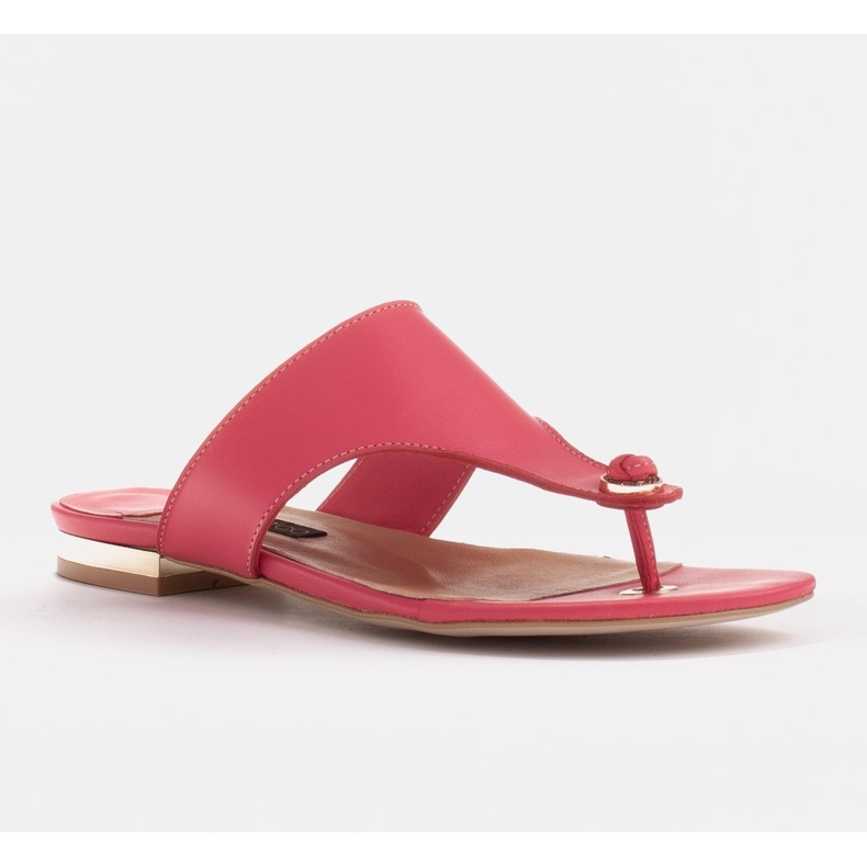 Marco Shoes Ravne kožne japanke s metalnom petom ružičasta 1