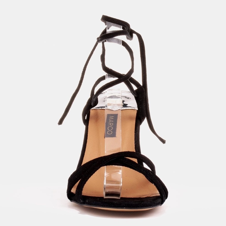 Marco Shoes Elegantne sandale na visoku petu s vezanim remenom crno 2
