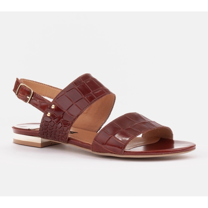 Marco Shoes Ravne sandale od prave kože s metalik petom smeđa 1