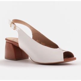 Marco Shoes Bijele kožne sandale 1573P sa stabilnom petom bijela 1