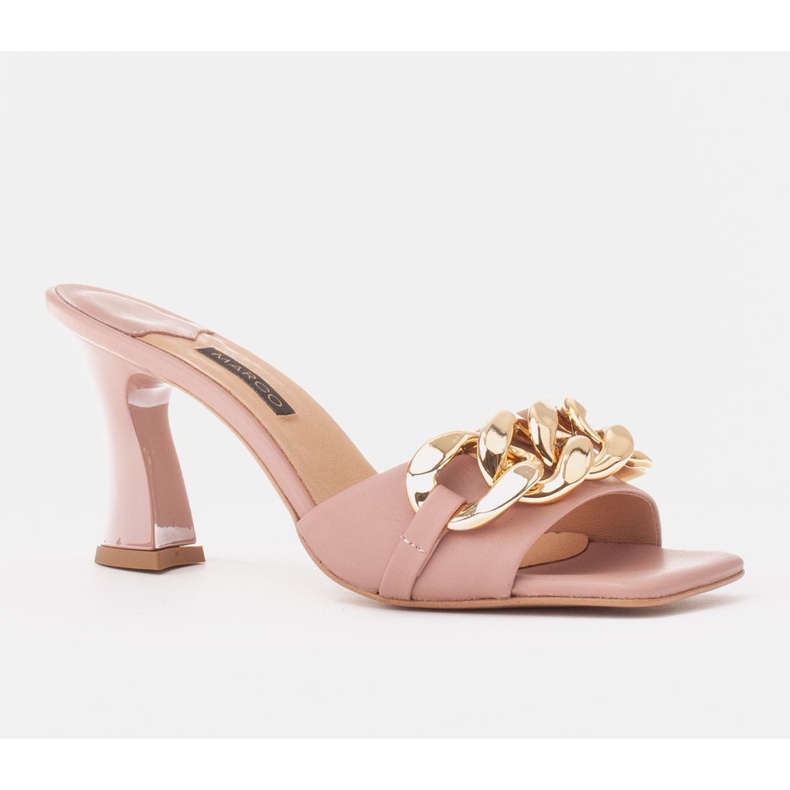 Marco Shoes Ženske kožne papuče s ukrasnim lancem ružičasta 1