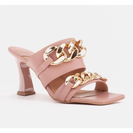 Marco Shoes Ženske kožne papuče s ukrasnim lancem ružičasta 1