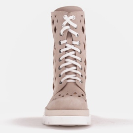 Marco Shoes Čizme od velura s perforacijom bež 2