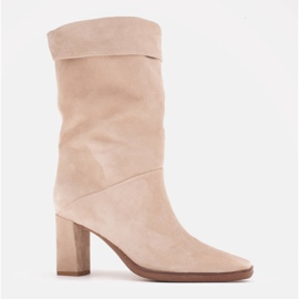 Marco Shoes Čizme do gležnja s visokim potpeticama s ovratnikom na okretanje bež 1